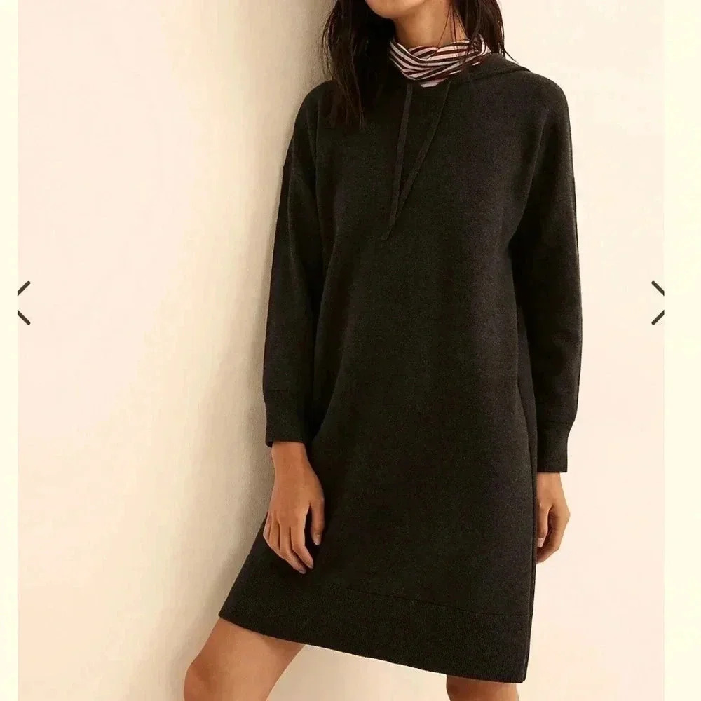 Madewell Size S Charcoal Knit Cotton Blend Drawstring Hoodie Sweater Dress